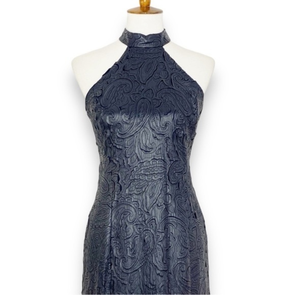 NWT $289 W by Worth Metallic Navy Paisley Halter Dress - Size 8 - Picture 2 of 11